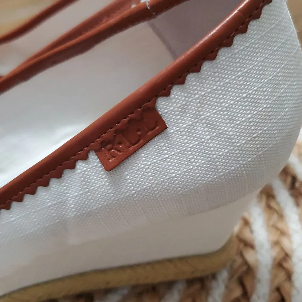 Lauren by Ralph Lauren Nella Espadrille Wedge Sandals White/Tan 9.5B